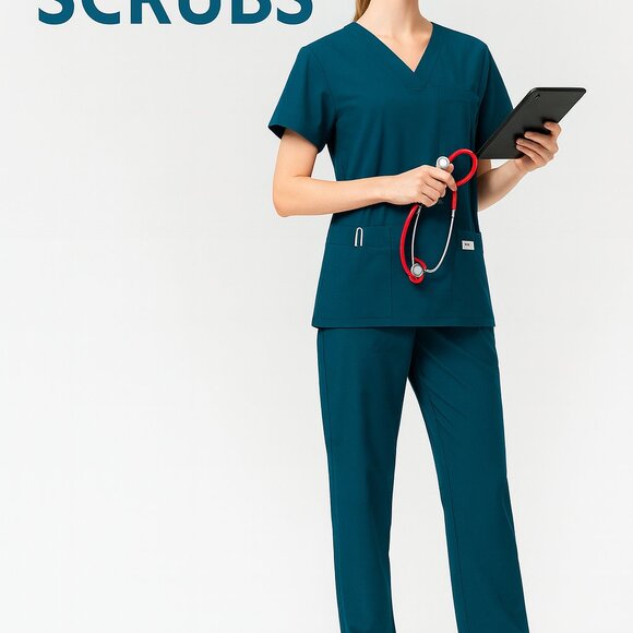 Brand New Medical Scrub Sets - Unisex V-Neck Top & Pants - Teal - Picture 4 of 4